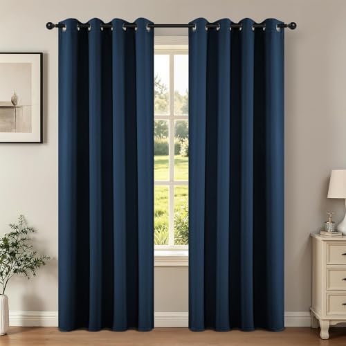 Image of Joydeco Blackout Curtains 84 Inch Length 2 Panels Set,Thermal Insulated Long Curtains& Drapes 2 Burg, Room Darkening Grommet Drapes for Living Room Bedroom Window (52W x 84L in,Navy Blue)(Pack of 20)