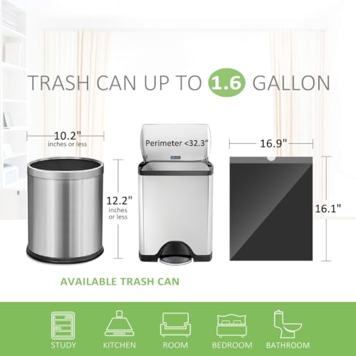 Image of 1.6 Gallon 100 Counts Small Drawstring Trash Bags by Teivio, Fit1.2,1.3,1.5 Gallon Bathroom Trash Can Bin Liners, 5-6 Liter Small Plastic Garbage Bags for home office kitchen, Black