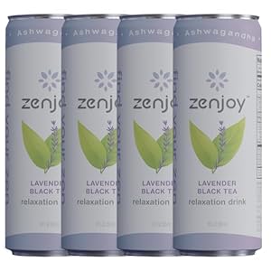 Zenjoy Lavender Black Tea Relaxation Drink 4 Pack – Calming Drink with Ashwagandha & Lemon Balm – Non-Alcoholic Beverage Infused with L-Theanine for Enhanced Focus – 12oz Cans