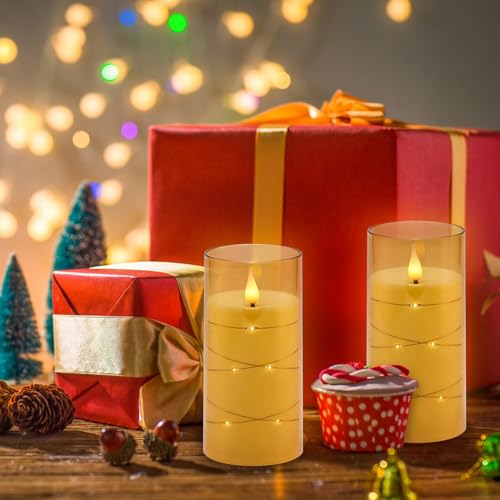 Image of Aignis Flickering Flameless Candles Battery Operated Candles LED Candles with Remote Timer for Home /Wedding /Birthday /Holiday Decor ,Brown 3D Flame Set of 2 (D3 xH6 6 inch)
