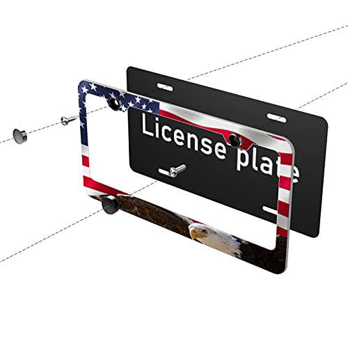 Eagle Usa Flag License Plate Frames Funny Cute For Usa Canada Vehicles Standard Car Tag Cover Holder Quality Aluminum Metal For Women Men Auto Decoration Hardware Included 2 Pack #TOP4