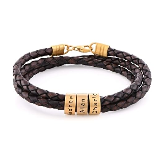 MYKA – Personalized Navigator Sterling Silver 925 Men Braid Bracelet with up to 7 Small Custom Engraved Beads/Leather (Black/Brown) – Gift for Father's Day – Gifts Men Boyfriend Dad