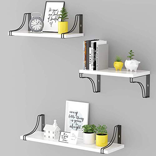 Image of UHUD CRAFTS White Floating Wall Mounted Shelves Set of 3 for Wall Decoration & Home Decor Item for Bedroom, Living Room & Office
