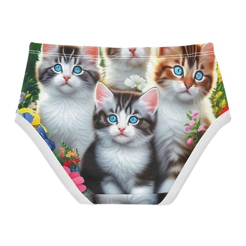 Adorable Kittens Colorful Wildflowers Panties Little Girl Girls Underwear Toddlers Cotton Fun Underpants Briefs 2t2
