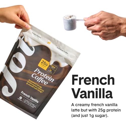 Image of Jot Protein Iced Coffee - 25g Grass-Fed Whey, Only 4 Ingredients - 170mg Caffeine, 1g Sugar, No Artificial Sweeteners - Mix with Water, Milk or Smoothie - French Vanilla (15 Servings)