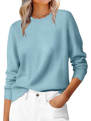 ANRABESS Sweaters for Women Loose Fit Lightweight Soft Dressy Scalloped