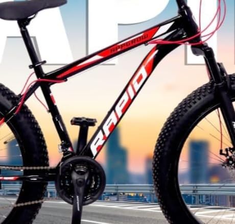 Image of Rapid Fat Tyre Mountain Bike, 26-inch Wheels, Disc Brakes, Black and Red
