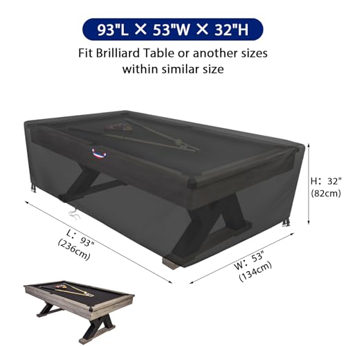 Agutsone 7/8/9 Feet Pool Table Cover, Billiard Table Cover for 7FT Snooker Billiard Pool Table Heavy Duty Waterproof Cover Outdoor Indoor Protection-93 x53 x32 inchs