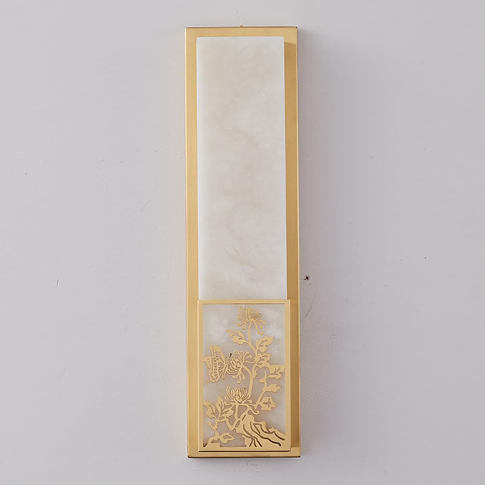 Kinkiet wewnętrzny 60 cm (23,6 cala) marmurowy i alabaster złota mosiężna podstawa oświetlenie Led nowoczesny chiński styl idealny do łazienki, sypialni, schodów, salonu i przedpokoju