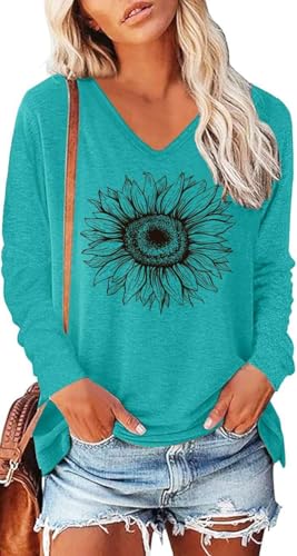 NAIOSS Damen Langarmshirt Bedruck Oberteile Herbst Tshirt V-Ausschnitt...