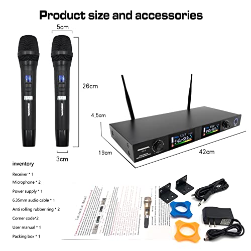 Riworal Wireless Handheld Microphone System With Dual Channel Uhf Cordless Wireless Metal Infrared Mics Work Range 160Ft 260Ft Diversity Mic Home Karaoke Meeting Party Church Dj Wedding Home Ktv Set #TOP5