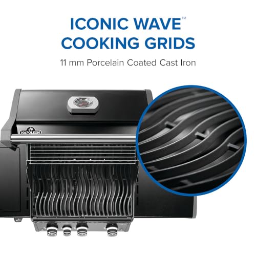 Image of Napoleon Rogue PRO 425 Propane Gas Grill with Infrared Side Burner, Black, Durable 4-Burner Backyard Grill