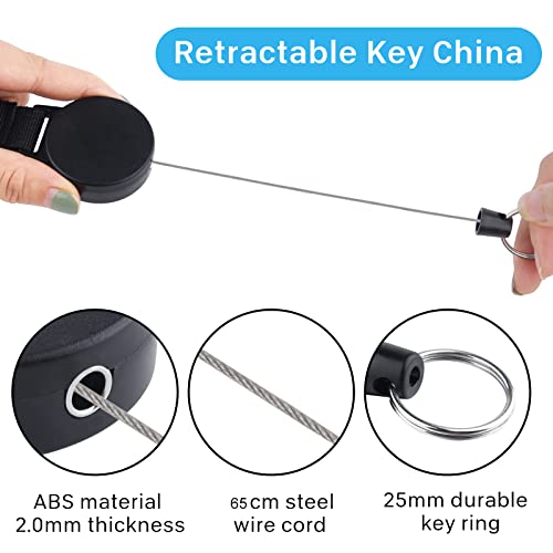 KUUQA 10 Pack Heavy-Duty Retractable Keychains Badges Reel Clip with 65cm/ 25 Inches Steel Wire Rope, Black - Image 4