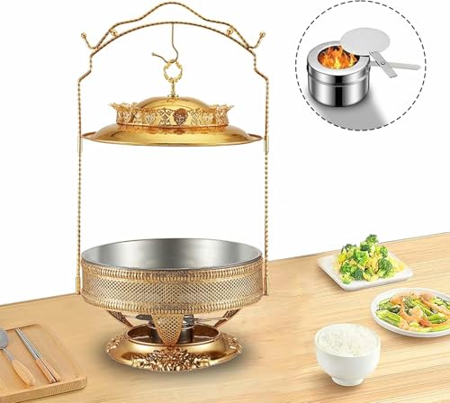 Juego De Calentador De Buffet Chafing Dish, Calentador De Buffet Redondo De Lujo con Tapa Y Gancho para Tapa para Fiestas, Bodas Y Eventos.