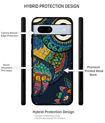 Image of Owl Illustration Design Premium 2D Printed Metal Back Case Cover for Google Pixel 7A 5G