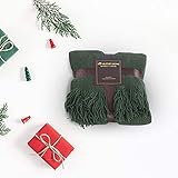 ALPHA HOME Throw Blanket for Couch 50x60 Warm Acrylic Knit Blanket Durable Lightweight Decorative Blanket Tassel with Solid Color Soft Blanket All Season Valentine's Day Machine Washable Camping Green