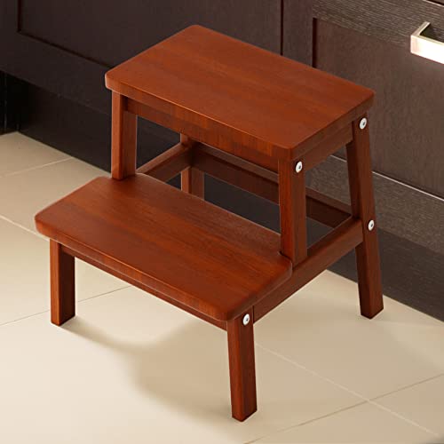 Houchics Wooden Step Stool For Adults Kids, Solid Wood Bed Step Stool, Multi-Purpose 2-Step Stool For Kitchen, Bed, Bathroom With 260Lb Load Capacity #TOP6