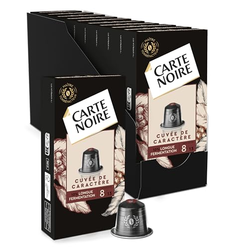 CARTE NOIRE - 100 Capsules de Café Cuvée de Caractère Compatibles Nespresso - Longue fermentation - Lot de 10x10 Capsules Aluminium - Fabriqué en France