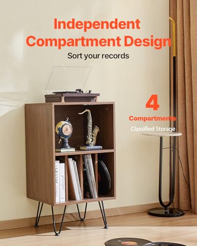 VEVOR Schallplattenaufbewahrung 3-stufiger Plattenspielerständer, Aufbewahrungsschrank mit Metallbeinen für Vinyl-Schallplatten Ausstellungsregal für Schlafzimmer Wohnzimmer Braun