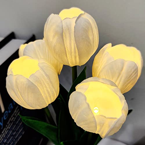 Goutool Flower Table Lamp Tulip Desk Led Night Light For Home Living Room Decor Artificial Flower With Vase Table Centerpieces For Birthday Holiday Party Wedding Room Decoration (White)… #TOP1