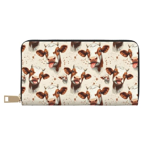 Cute Cow Print Wallet Women, Leather Bifold Multi Card Wallet, Long Purse Women's Wallets