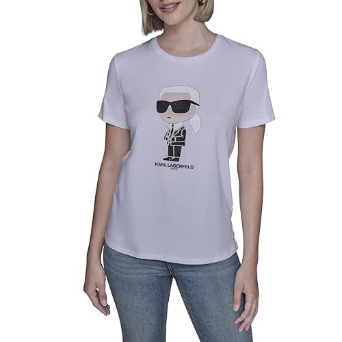 Karl Lagerfeld Camiseta de Manga Corta Suave con Logotipo Diario para Mujer, Blanco, Large