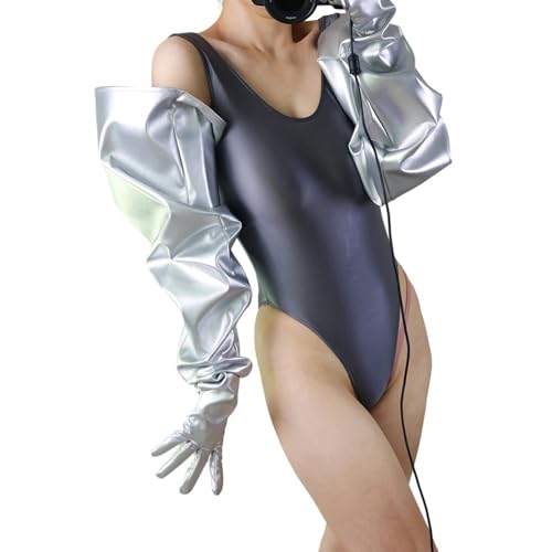 ユニセックスフェイクレザーグローブ85cmの長さドラマチックスリーブデザインイブニングガラアクセサリー特大デザインの光沢のあるイブニンググローブ