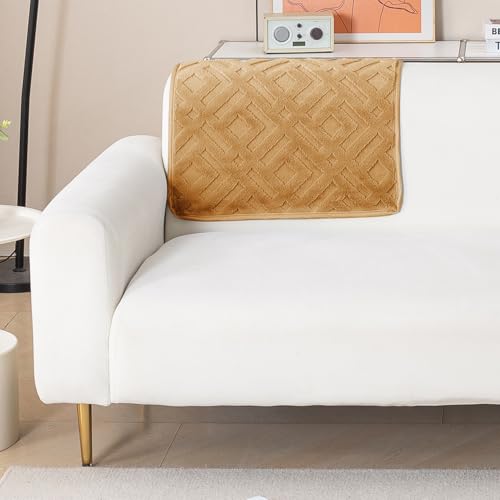 Image of HOKIPO 'Velvet Maze' Premium Sofa Backrest Cover Mat 55x80 cm with Anti-Slip Backing | 1 Pc - Light Brown (AR-6279-LBR)