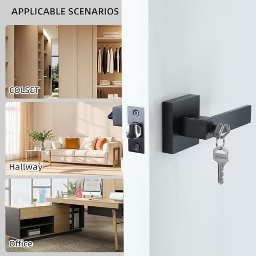 JO.KO Entry Door Lock Set, Square Door Lever for Bedroom, Passage Door Privacy Locking Interior/Exterior Entry Door Knob/Heavy Duty by JO.KO - Image 4
