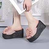 HHZYT Sandalias de Tacón Plataforma Mujer Chanclas de Punta Abierta con Cuña Moda Alpargata Elegante con Flores y Strass Zapatos de Playa de Verano,Rosado,US10/EU41
