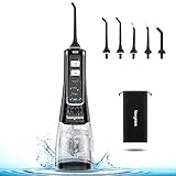 [page_title]-Laxycare Munddusche Elektrische Wasser Flosser mit 5 Düsen, 300ML kabellos Mundduschen mit 3 Modi, IPX7 Oraler Irrigator, USB wiederaufladbarer Zahnreiniger Zahnreinigung für Zuhause, Reise - Schwarz