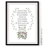 Hab grosse Träume mit Motiv Bär ABOUKI Kunstdruck - ungerahmt - Geschenk-Idee optional personalisiert mit Vornamen und Datum Taufe Taufgeschenk Geburtstag Baby Mädchen Junge Kind