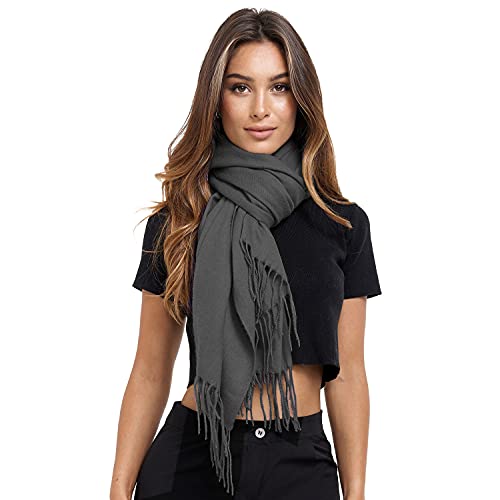 Glamexx24 Schal Damen Winterschal Gefühl Langer Schal mit Fransen Baumwolle Warm Herbst Winter Unifarben Deckenschal und Tücher 200 x 74 cm