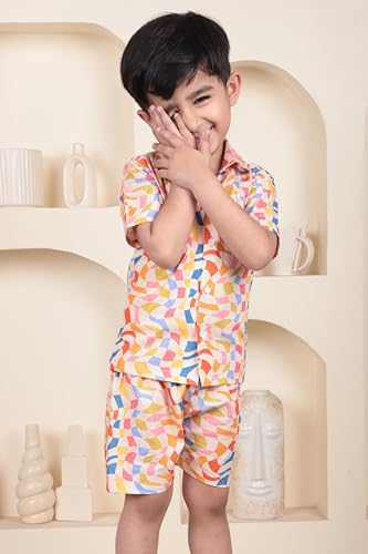 Image of POLKA TOTS Boys 100% Cotton Vacation Wear Co-ord Set | Trendy Printed Shirt & Shorts Combo for Kids | Breathable Summer Beach Outfit for Toddlers & Infants | Lightweight Daily Wear & Night Suit