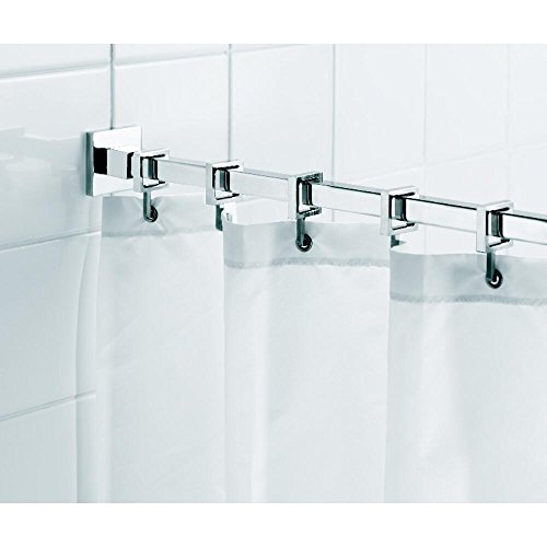 Croydex Ad116441Az Luxury Contemporary Aluminum Square Shower Rod Rail With Curtain Hooks, 98.4", Chrome, 98" #TOP14