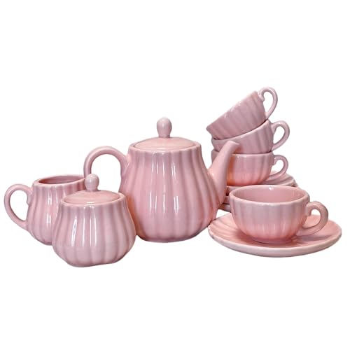 Pink Porcelain Tea Sets for Kids, Small Coffee Espresso Shot Tea Cups of 4, Porcelain Teapot and Cup Set, Tea Kettle, Fancy Tea Set for Girls Kids Party, Gift for Children (Pink)