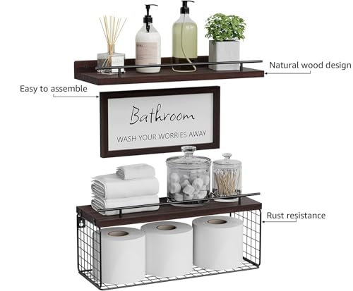 WOPITUES-Floating-Shelves-for-Bathroom-Wall-Decor-Sign-Bathroom-Organizers-and-Storage-Bathroom-Shelves-Over-Toilet-with-Metal-Guardrail-Rustic-Brown WOPITUES Floating Shelves for Bathroom Wall Decor Sign Bathroom Organizers and Storage Bathroom Shelves Over Toilet with Metal Guardrail Rustic Brown