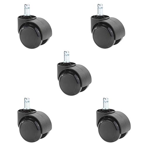 IDIMEX Set di 5 ruote per sedie girevoli, morbide ruote di ricambio per pavimenti duri, perno da 11 mm e diametro di 50 mm, colore nero