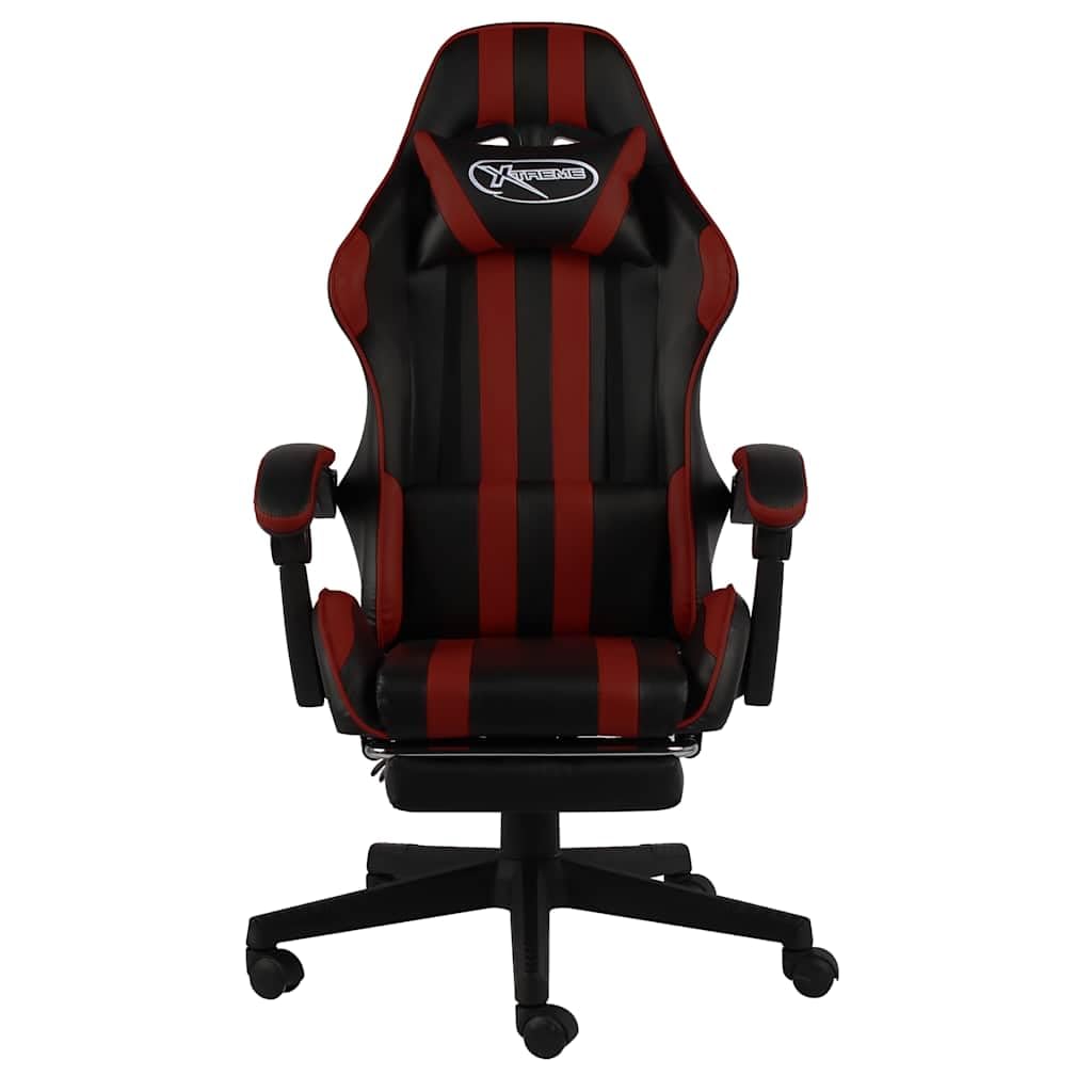 Sedia da gaming con poggiapiedi e ecopelle, colore: nero/vinaccia