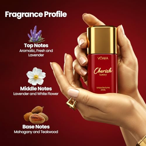 Image of Vokka Cherish Luxury Long Lasting Unisex Perfume 20ml | Eau de Parfum | Perfume for Man & Woman | Premium Fragrance Pocket Perfumes | Gifts for Him & Her | Lavender & Woody Mahogany Teakwood Notes