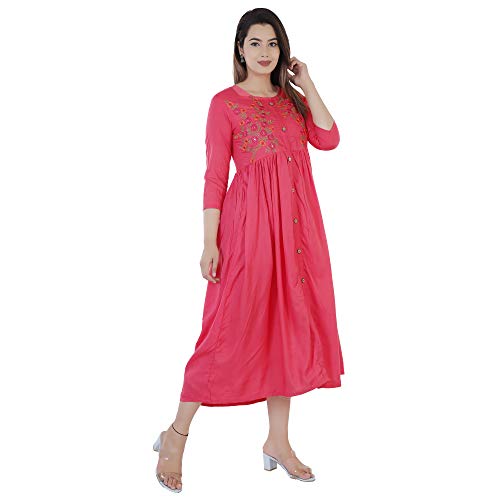 Image of DMP FASHION Women' s Rayon Classy Embroidery Work Flared Kurta