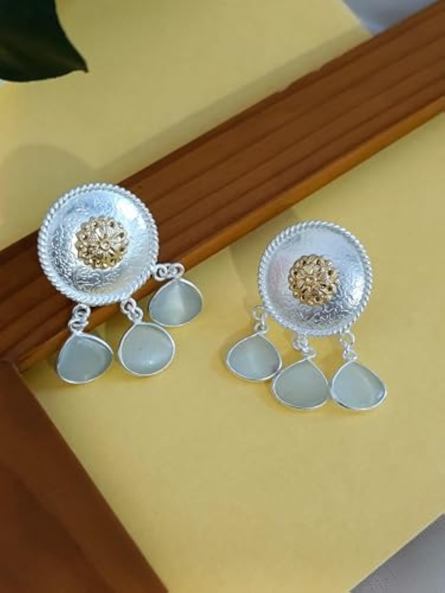 Women's Silver Plated Designer Drop Earrings with Hanging Stones
