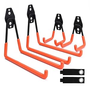 QUELIEN 4 Pack Garage Wall Hooks, 2 Large 7.5 in & 2 Small 2.5 in Heavy-Duty Cord Organizers for Garage Storage, Space-Saving Design for Home, Garage, and Workshop Use