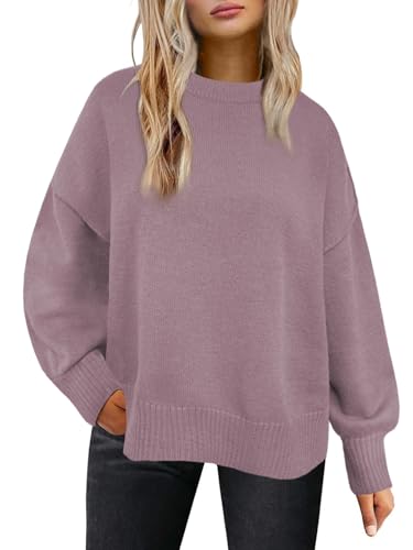 Sweatshirt for Women Oversized Sweaters Crewneck Long Sleeve Tops Chunky Cashmere Cable Knit Tunics Sweater Fall Winter Cowboy Chic Outfits Fashion Clothing Plus Size Anthropologie Clothes 2025 Pink L