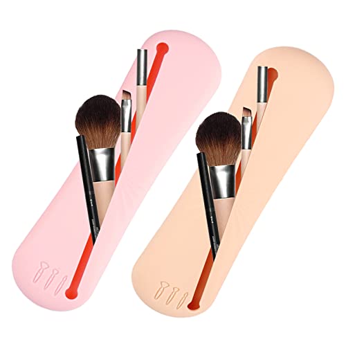 2 Stück Make-up-Pinselhalter, Silikon Makeup Pinsel Halter mit Make-up Pinsel Reinigungsmatte, Tragbare Multifunktional Pinsel Kosmetiktasche, Wasserdicht Make Up Pinsel Tasche Kosmetiketui Cover