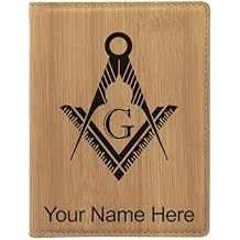 LaserGram Faux Leather Passport Holder, Freemason Symbol, Personalized Engraving Included Bamboo