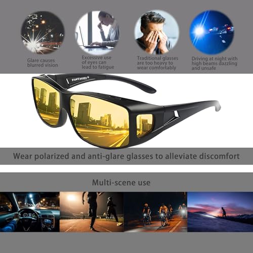 Upgraded Night Vision Driving Glasses Fit Over Eyeglasses for Men Women, Anti Glare Polarized Nighttime Glasses HD Yellow Lens2