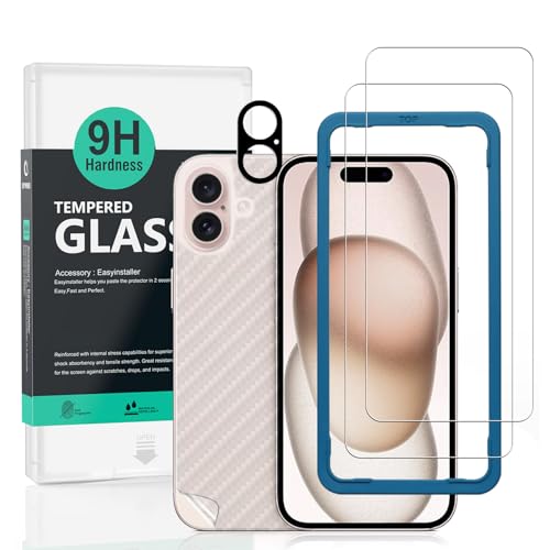 Ya en manzanajugosa.com: Ibywind 2 Piezas Protector Pantalla para Apple iPhone 16 5G 6,1"+1 Pieza Protección Cámara+1 Pieza Protector Trasera Fibra Carbono,Dureza 9H Cristal Templado,Fácil de Instalar