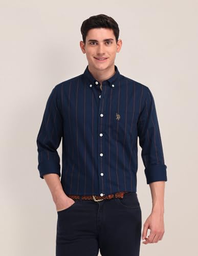 Image of U.S. Polo ASSN. Striped Slim Fit Formal Shirts for Men - 100% Cotton, Full Sleeve Mens Casual Shirts