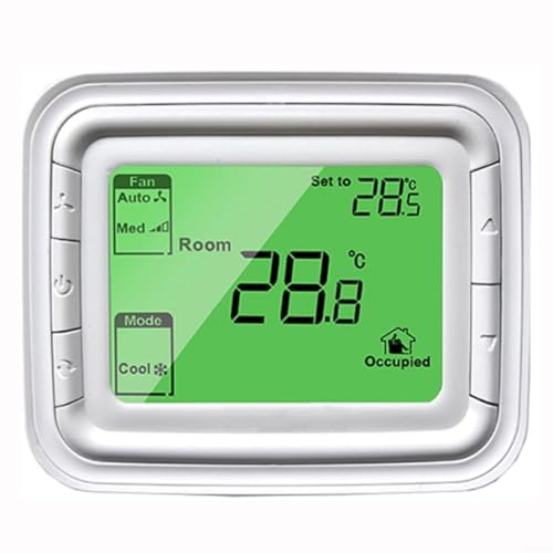 Lawnoval Termostato digital de bobina de ventilador con pantalla LCD, panel de control de calefacción y refrigeración programable, interruptor de encendido/apagado manual, ventilador de 3 velocidades